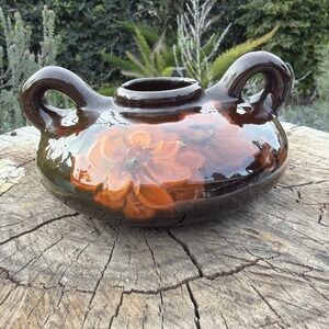 Antique Weller Art Pottery Louwelsa 2 Handled Squat‎ Vase Sm Chip